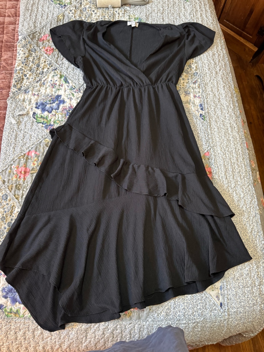 Sofia Jeans Sofia Vergara Black Ruffle Wrap Midi Dress Small High Low